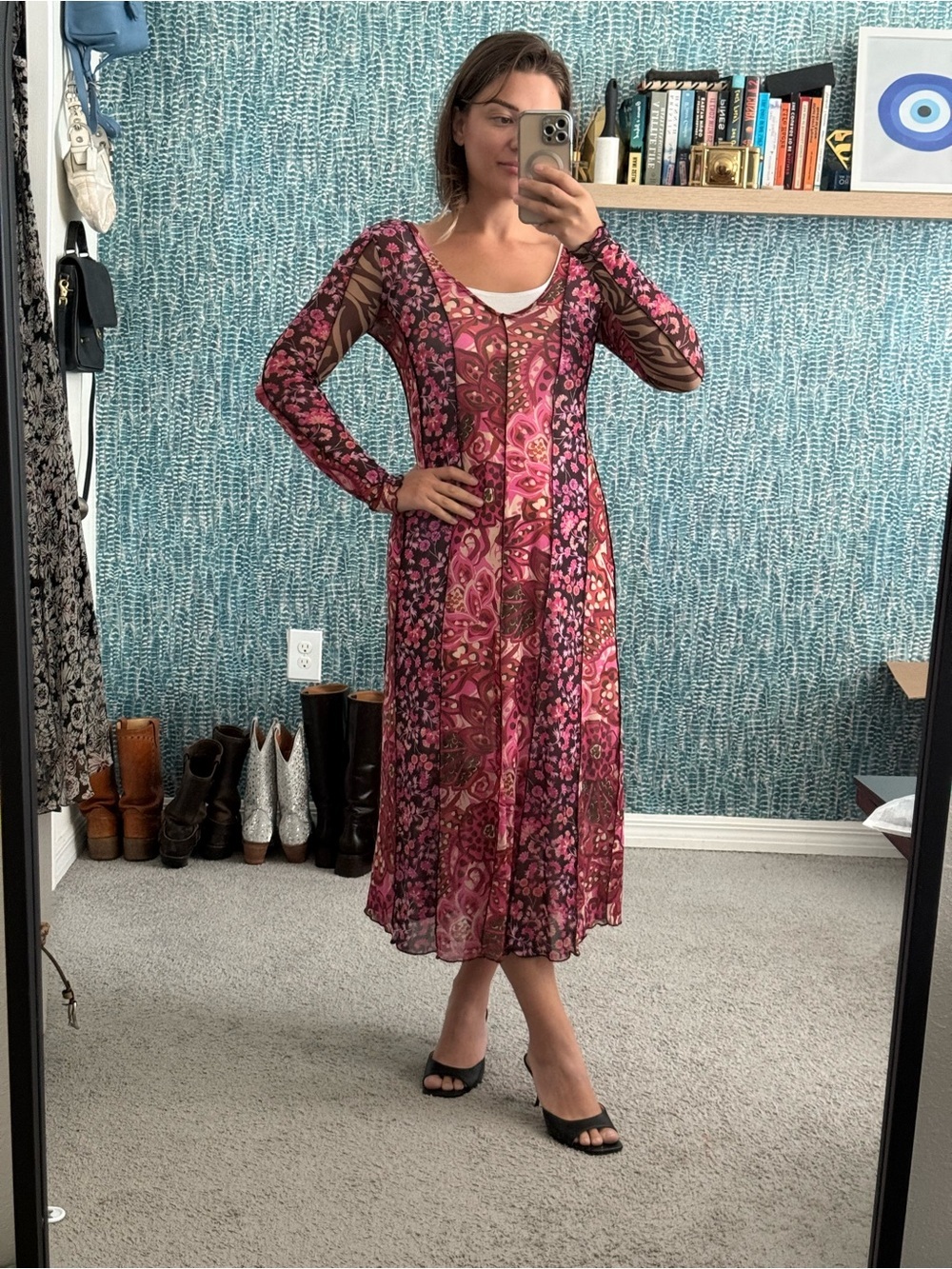 Johnny Was Agatha paneled Mesh Midi Dress